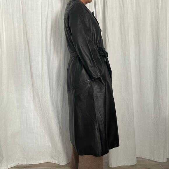 Vintage Francis Imports Genuine Leather Trench Coat Made in Spain (M/L) - Picture 3 of 16